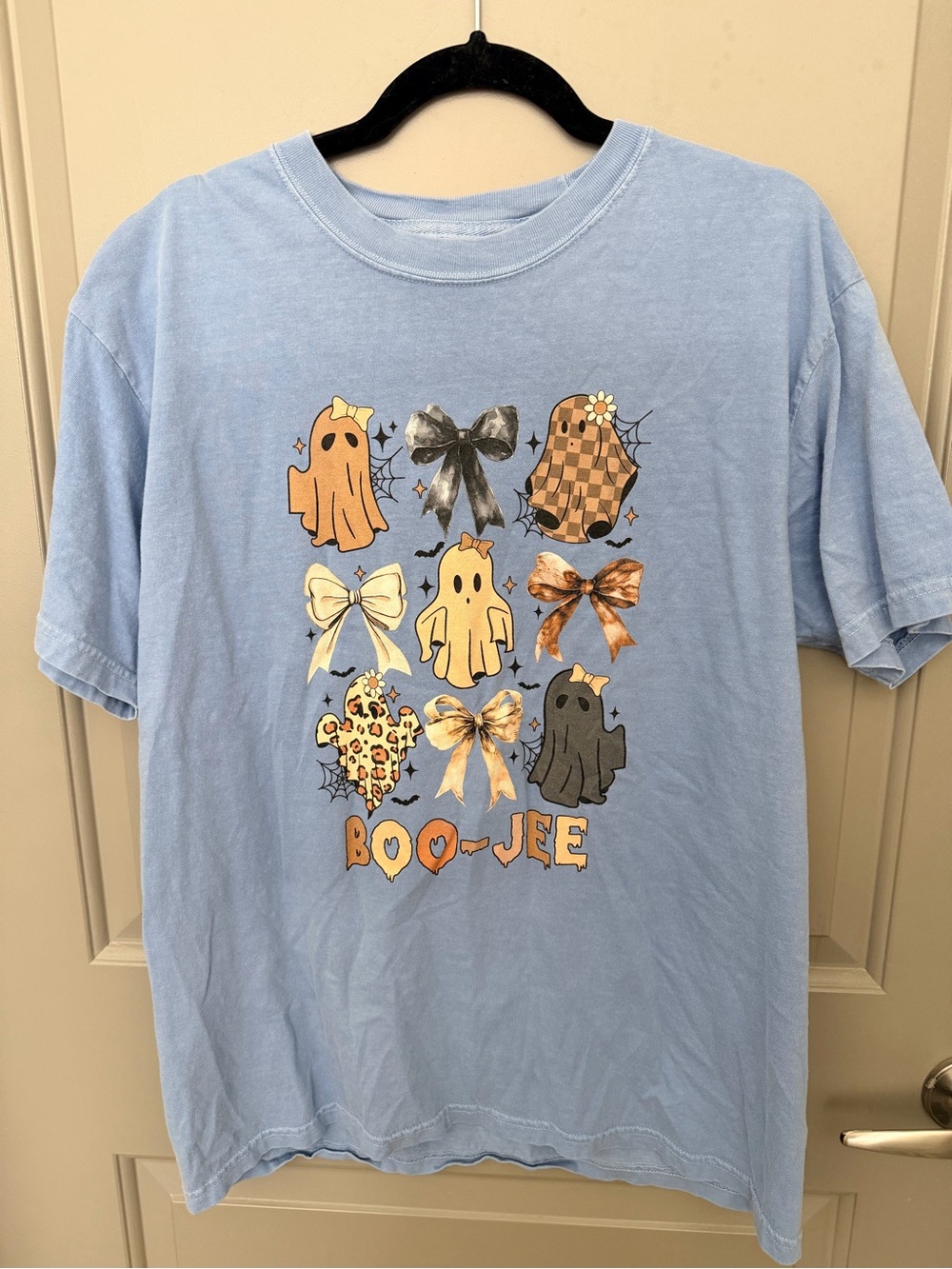 Comfort Colors Light Blue Boo-Jee Ghost Graphic Tee Halloween size L